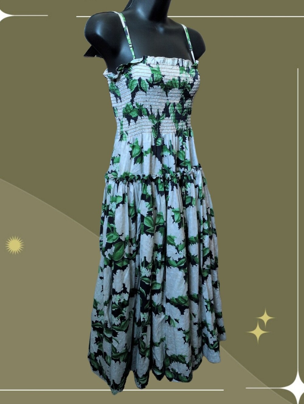 ✨Hill House Home The Seraphina Midi Nap Dress in the green Night Bloom floral M